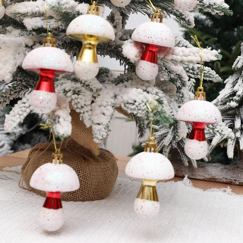 6Pcs Painted Mushroom Xmas Festival Decoration Window Christmas Tree Hanging Ornament