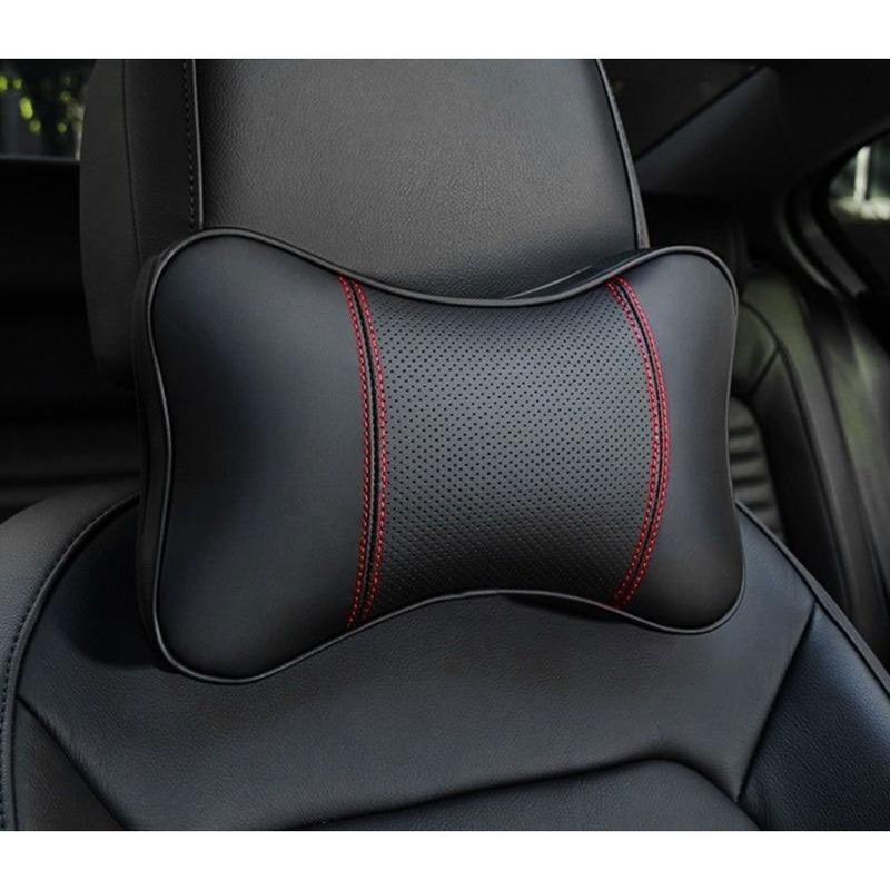 2PCS Auto Universal Seat Soft Breathable Interior Decoration Top Quality Cowhide Car Neck Pillows Headrest Neck Pillow Support