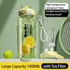 Large Capacity Sports Water Bottle with Time Marker Outdoor Portable Tritan Cup Leak-proof Water Bottles with Straw 1000/1500ML