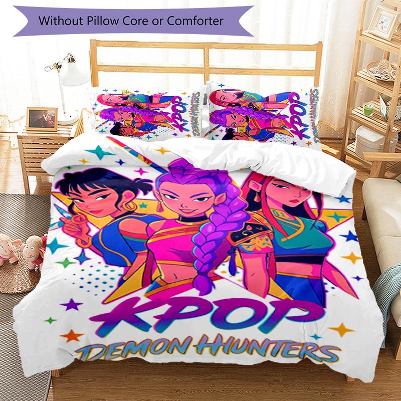 KPOP Hunter 3pcs Bedding Set Duvet Cover Closure Includes 1 Duvet Cover & 2 Pillowcases for All Seasons Bedroom Home Dorm Decor