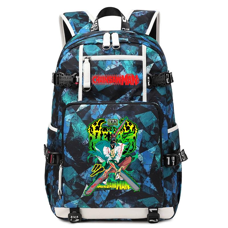 Zaino da Studente con Stampa Anime Motosega Grande Capacità Borsa Scolastica Casual per Bambini Adolescenti
