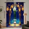 2Pcs Curtain Islamic Traditional Lanterns Backdrop Golden Dome Profile Moon Stars Decor For Living Room Bedroom