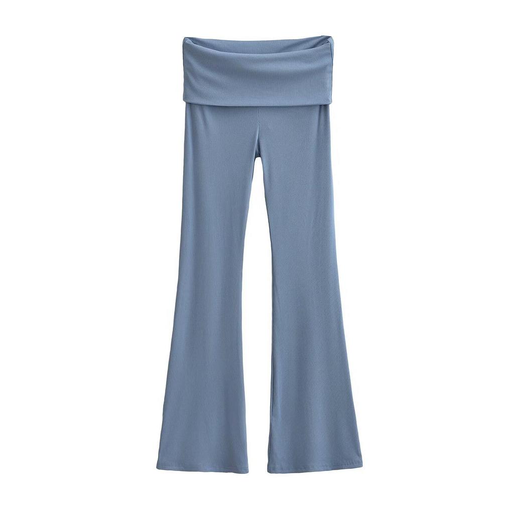 Spicy Girl Slim-Fit Micro-Flare Elastic Waist Pants for Women - Ribbed and Versatile Spring Casual Wear