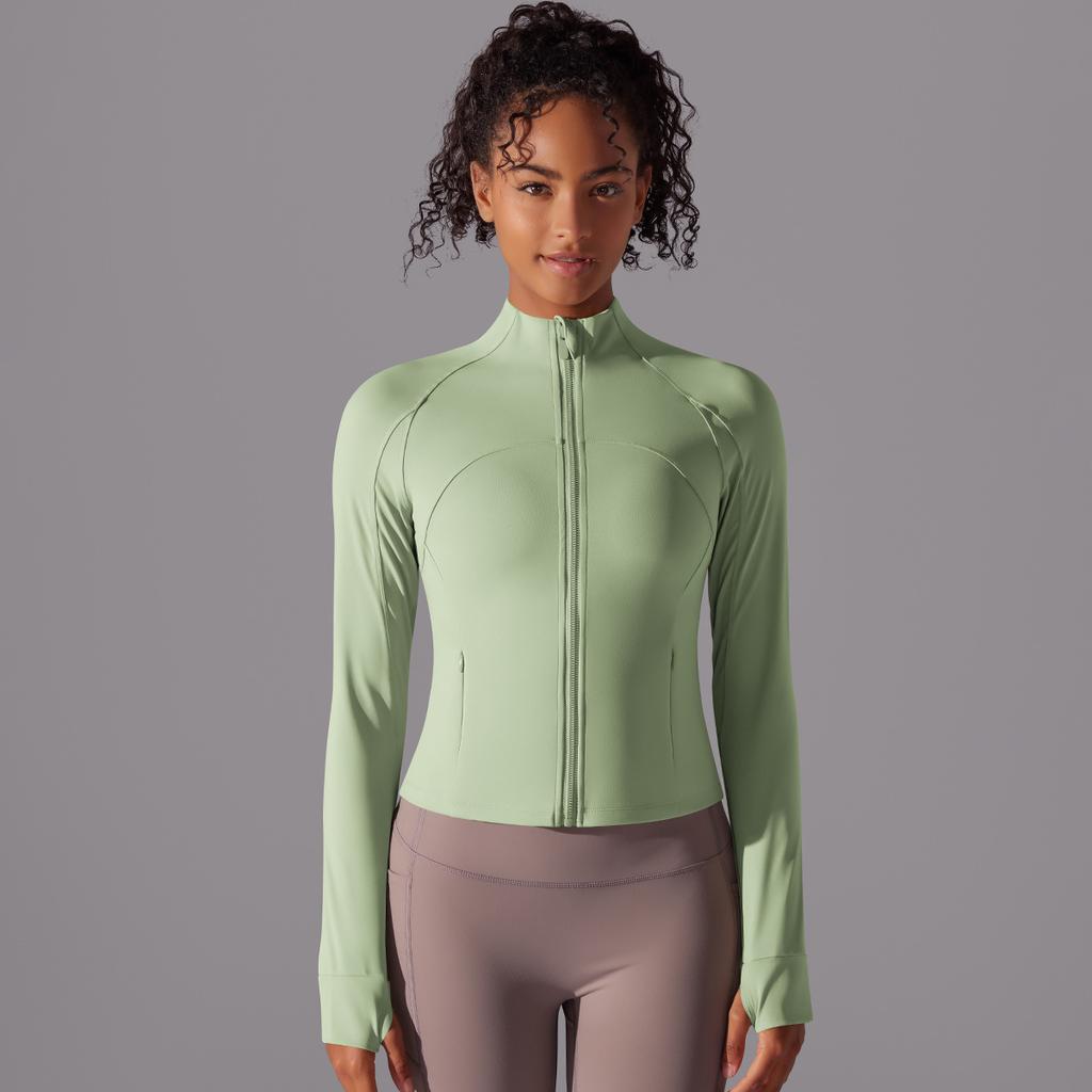 Stand Collar Long Zipper Long Sleeve Coat Brushed Tight Sports Running Fitness Yoga Clothing Top For Women