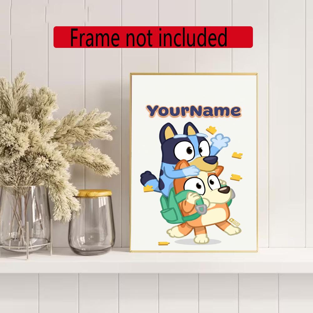 Bluey Customize Your Name Diamond Painting Round Diamond Diy Frameless Holiday Artwork Suitable For Home Office Wall Decoration