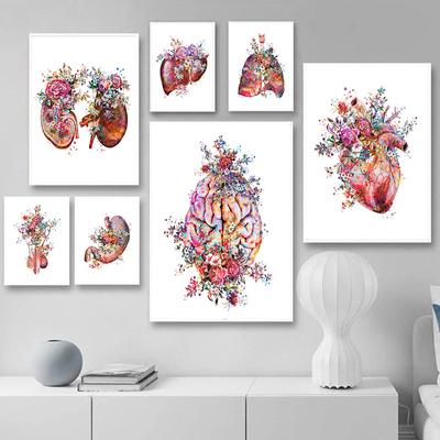 Anatoomia Kunst Meditsiiniline lõuend Maalimine Lilledega Orelid Süda Kops Plakat Prindi Üliõpilasharidus Haigla pilt Kaasaegne kaunistus