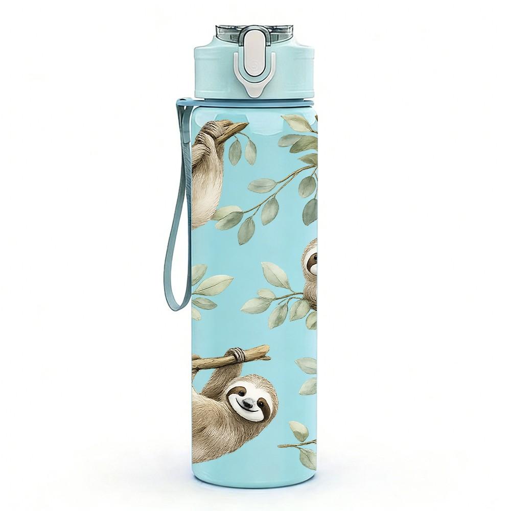 1PC Two Sloth Animal Cartoon Print 750ml Color Plastic Sports Water Bottle Leakproof Flip Straw Lid Suitable for Sports Office Home Use