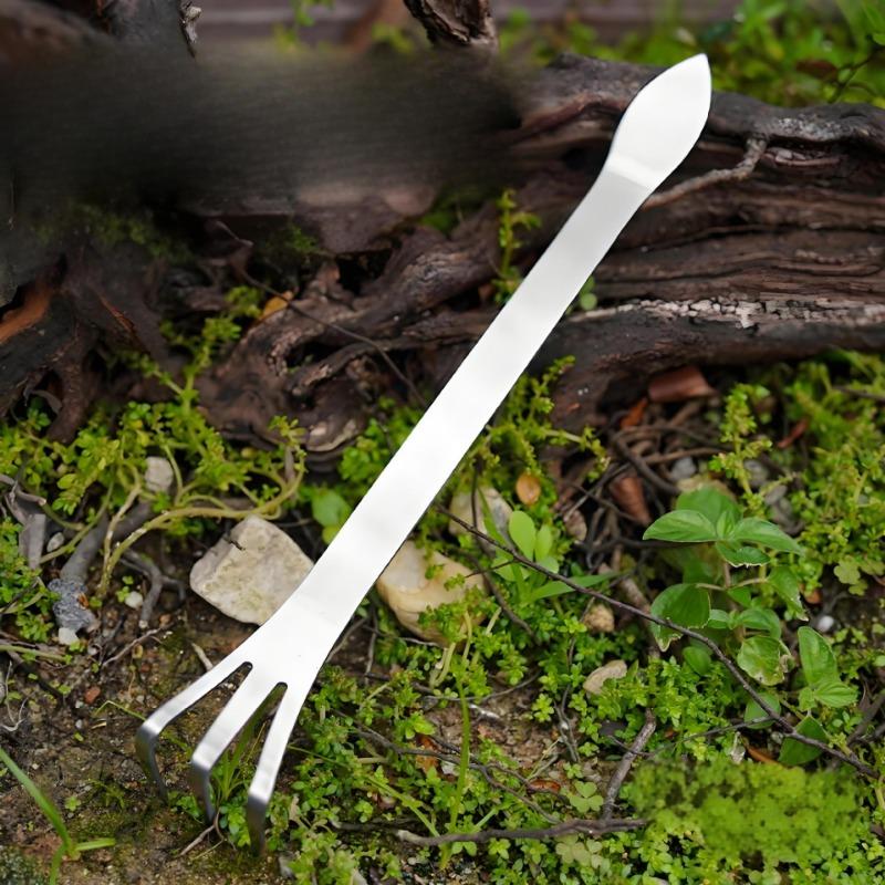 A Household Stainless Steel Three-pronged Hand Rake for Bonsai and A Double-headed Soil Press Knife for Bud Removal
