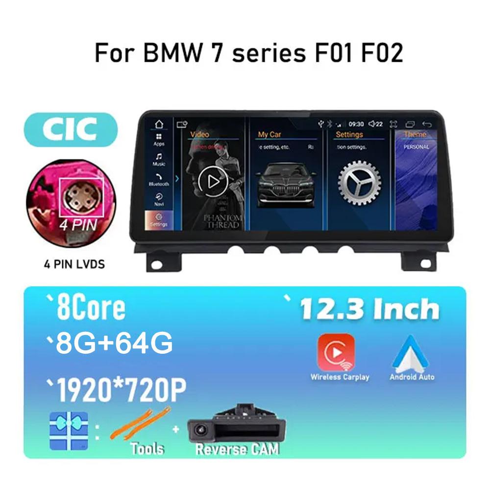 1920*720P Android 14 For BMW 7 Series F01 F02 CIC NBT System Wireless Carplay ID8 12.3 Inch Car Player Multimedia Navigation GPS