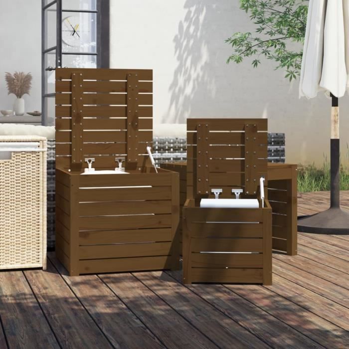 VidaXL Ensemble de boîtes de jardin 3 pcs marron miel bois pin massif 823958