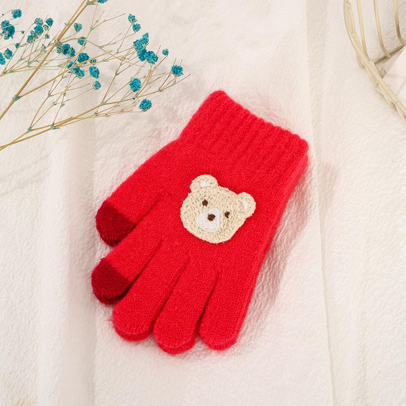 Luvas de Inverno Infantis Fofas de Urso Estilo Coreano - Quentes, À Prova de Frio, Design de Cinco Dedos para Meninos e Meninas