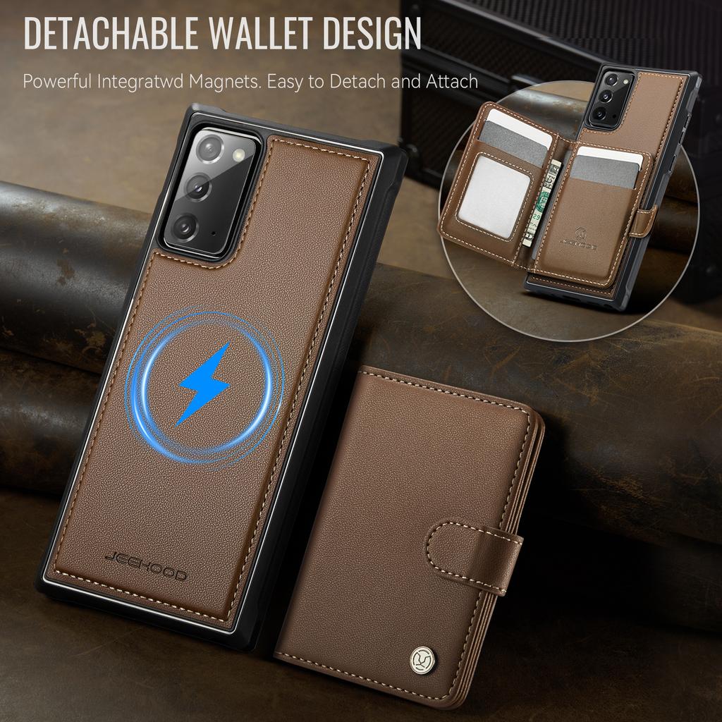 Für Samsung Galaxy Note20 Hülle JEEHOOD J09 RFID-blockierender Kartenhalter Leder-Rückseite Handyhülle Magnetische Hülle