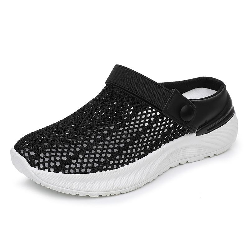 Summer New Baotou Hole Shoes Women's Breathable Hollow Mesh Sneakers Non-slip Half-drag One-pedal Beach Shoes