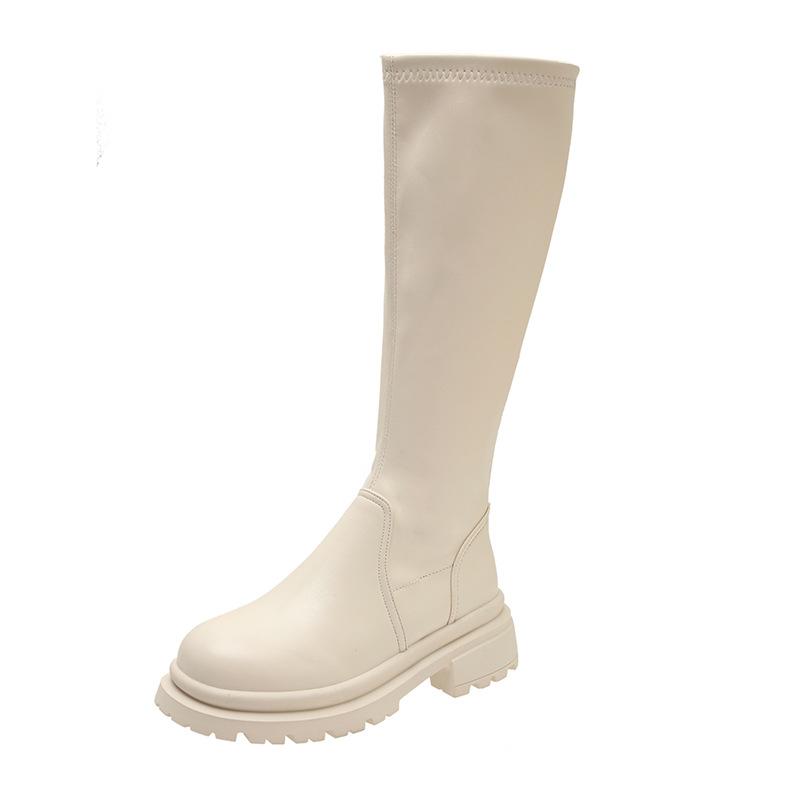 

But knee boots women s 2024 autumn and winter new round head rear zipper elastic high boots thick-soled thick-heeled knight boots 40 бежевий