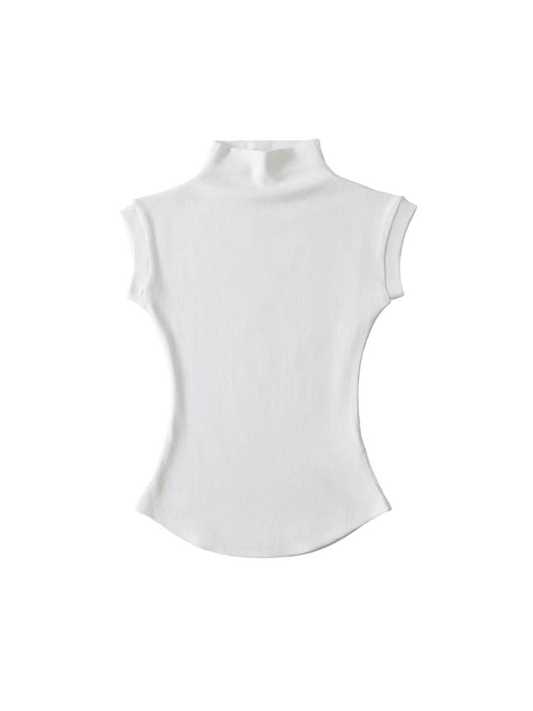 Sexy Turtleneck T-Shirts For Women Sleeveless Solid Slim Fit Pullovers Female Summer Fashion Casual Tees Shirts Basics Tees Chic