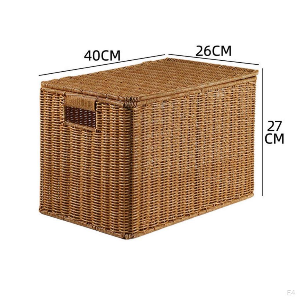 Lidded Storage Box Rigid Woven Rectangular for Bedroom, Living Room