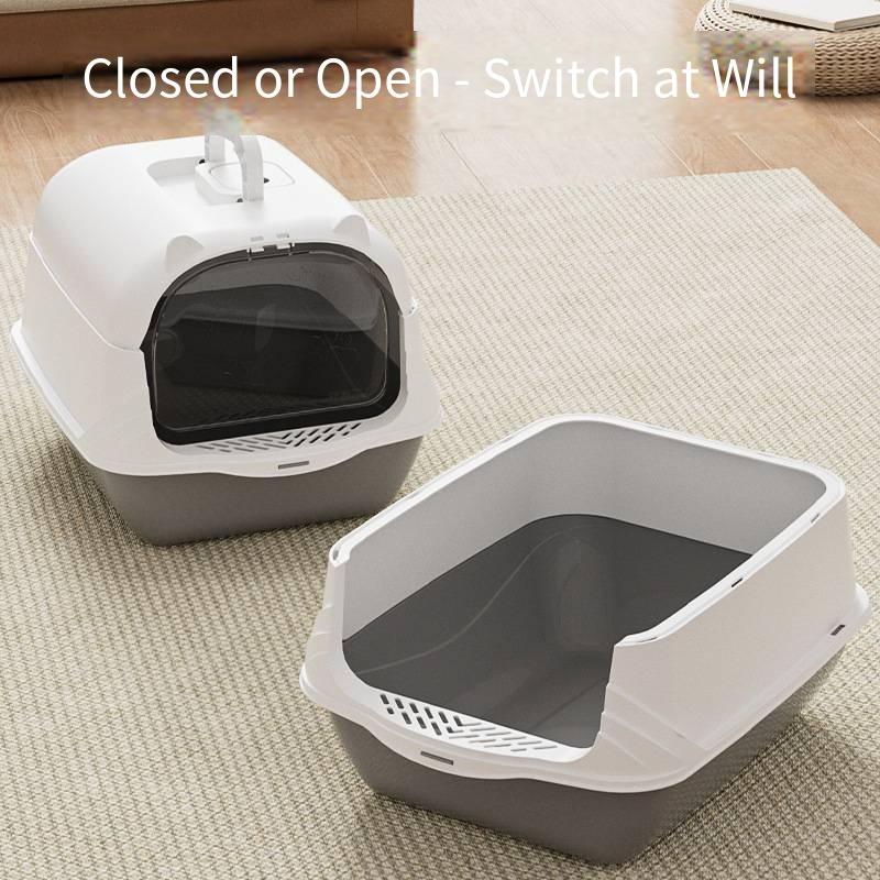 Portable Hand-held Cat Toilet with Door Odor Removal Closed-type Pet Litter Box with Large Non-slip Space Splash-proof Feature