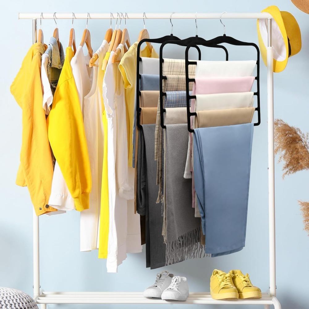 Closet Organizers and Storage,5 Pack Organization and Storage Pants-Hangers-Space-Saving,Velvet Hanger for Dorm Room for College Students