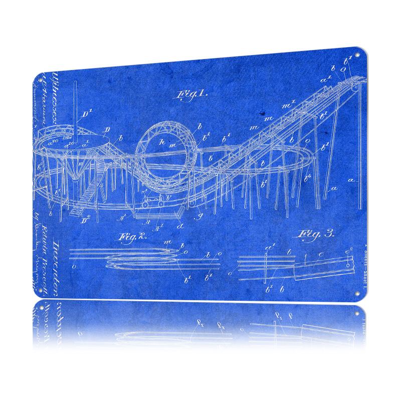 Roller Coaster Patent Poster Customized Vintage Metal Signs Wall Art Retro Tin Plaque for Office Decor Room House Custom Plate