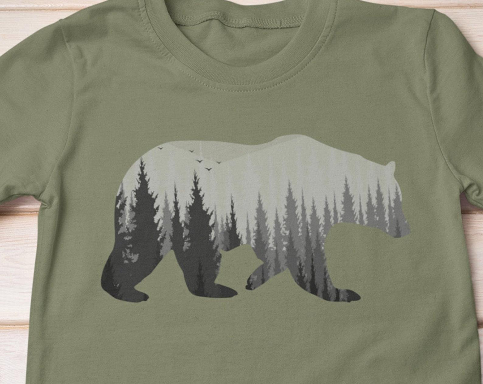 Nature TShirt Bear Shirt Mens Gift - Double Exposure Bear - Screen Print T Shirt Men’s/Unisex | Silver 3XL