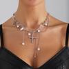 Fashion Shiny Crystal Pearl Cross Choker Necklaces for Women Creative Temperament Unique Charm Necklace Party Wedding Jewelry