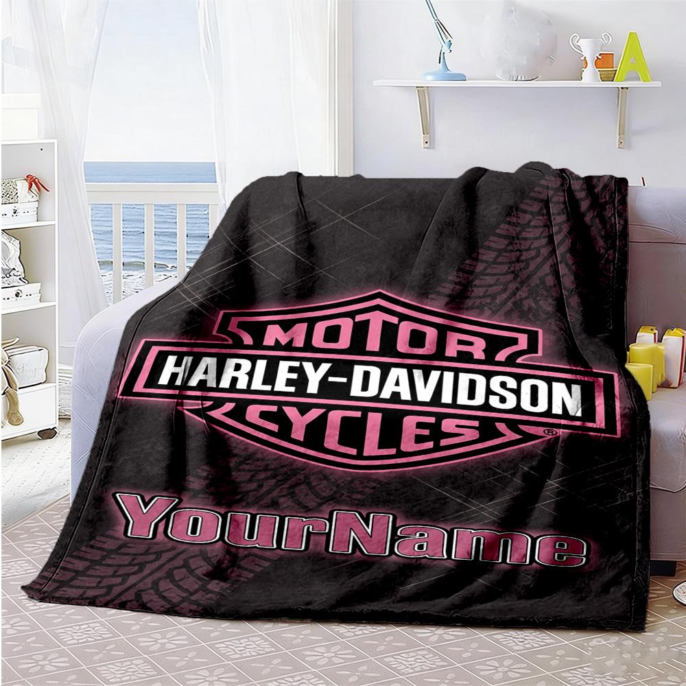 Harley-davidson Motorcycles Customize Text Blanket Lightweight Personalized Blanket Comfortable Perfect for Nap Home Decor Seaside Livingroom