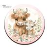 Healing Highland Calf Pattern Gifts Cow Cork Coasters, Cute Floral Farmhouse Drink Mats with Protective Furniture for Office Non-Slip Base,