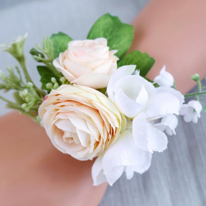 Wedding Flower Wrist Corsages Boutonniere for Bride Groom Natural Looking Artificial Rose Flower for Special Occasion
