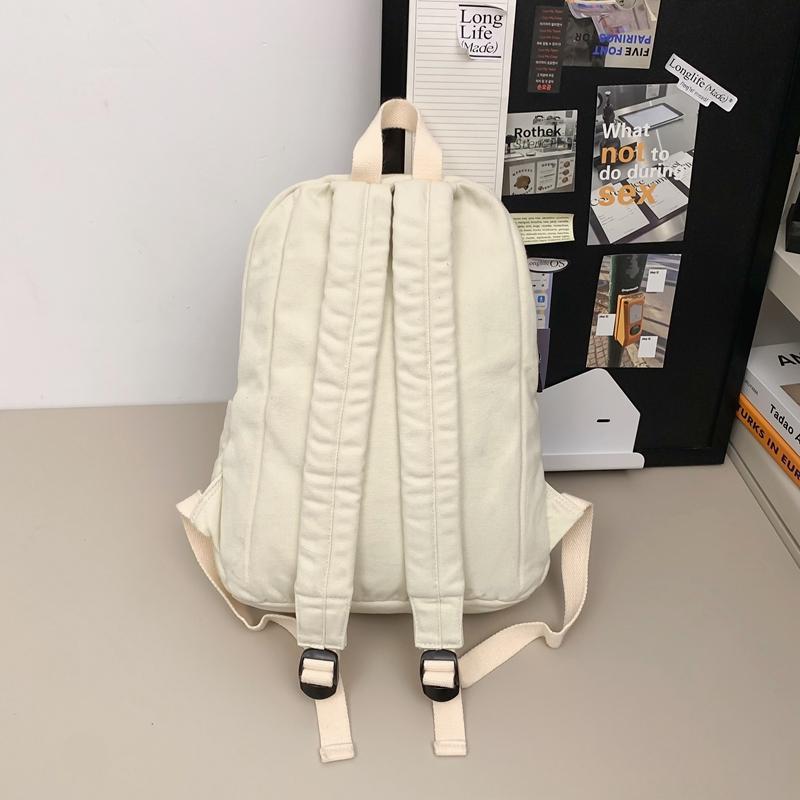 Canvas Backpack Women's Large Capacity Solid Color Student Schoolbag Men Travel Backpack