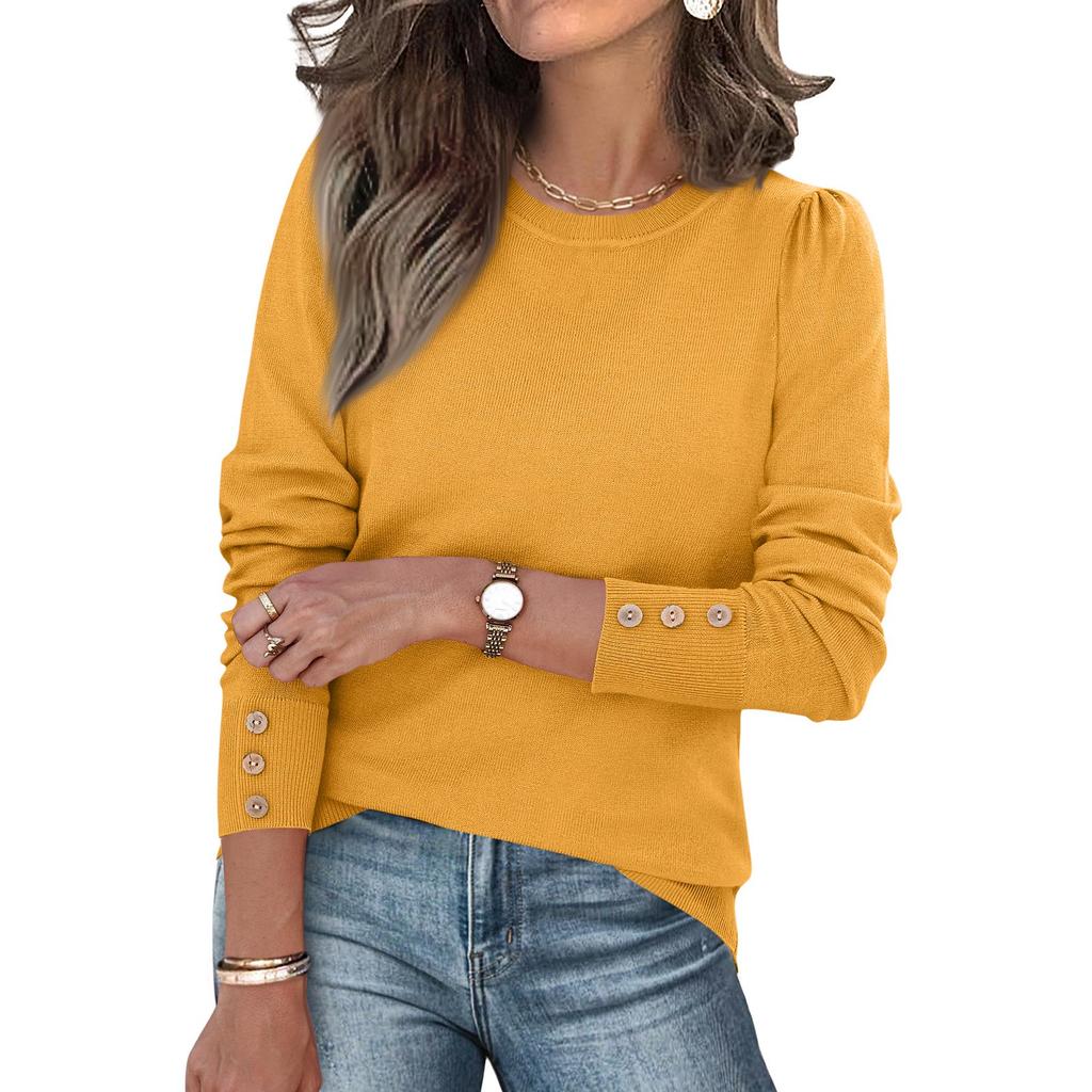 Damska Moda Sweter z Długim Rękawem Zapinany na Guziki, Mankiety, Miękka Dzianina, Modne Topy, Jednolity Kolor