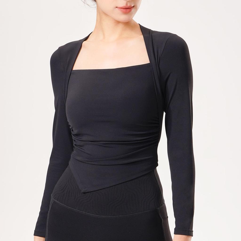 Women's Long-Sleeve Yoga Suit with Padded Waterdrop Cup and Ruched Slim-Fit Sports Top