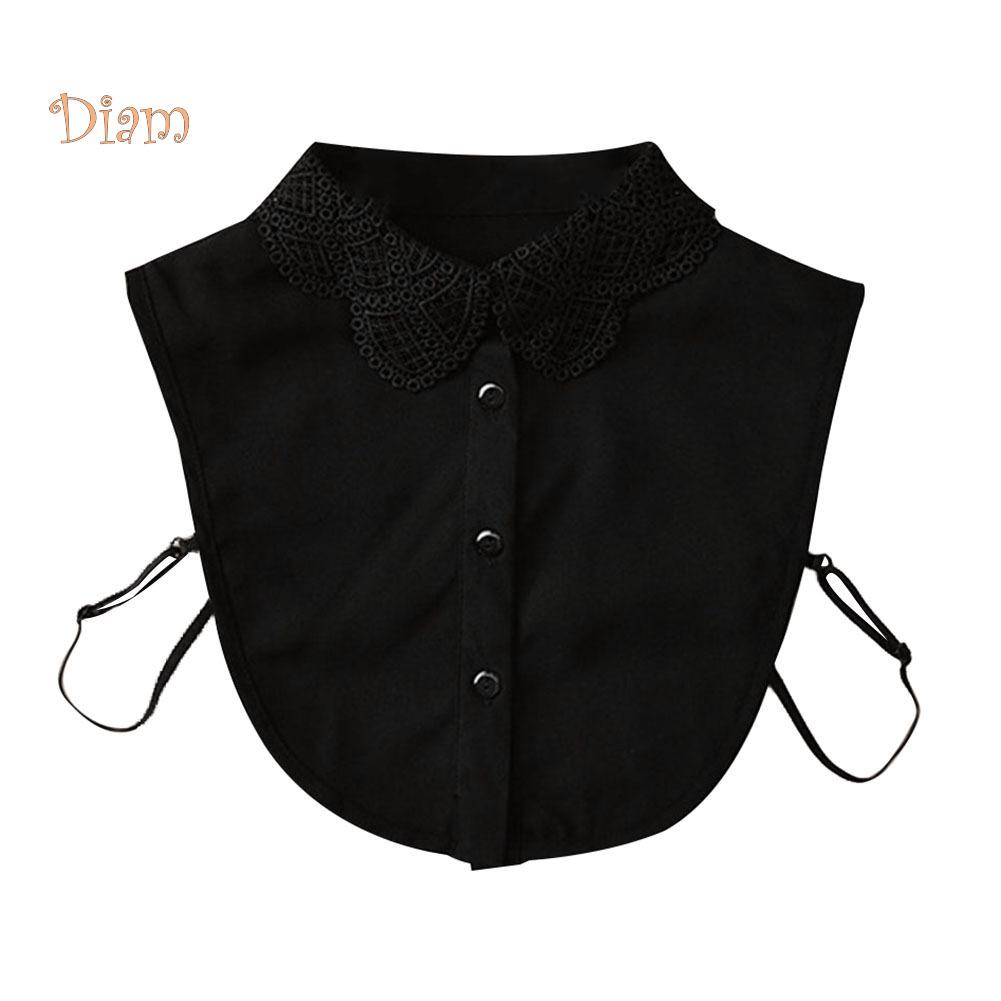 Miss Sugar Donna Pizzo Finto Bianco Nero Camicia Collo a Bottone Accessorio Blusa Staccabile