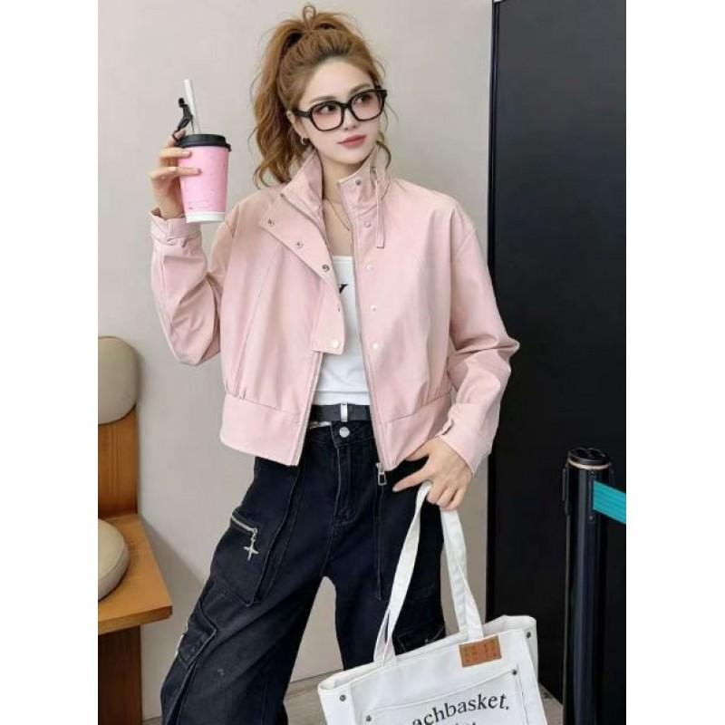 Womens Stand Collar Zip-Up Short Utility Jacket 2026 Korean Style Loose Fit Casual Outerwear