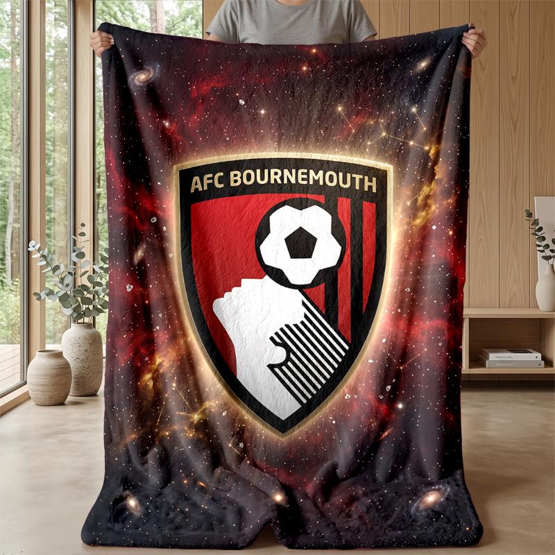 Bournemouth Football Print Flannel Blanket, Soft Warm Lightweight Throw Blanket for Sofa Bed Camping
