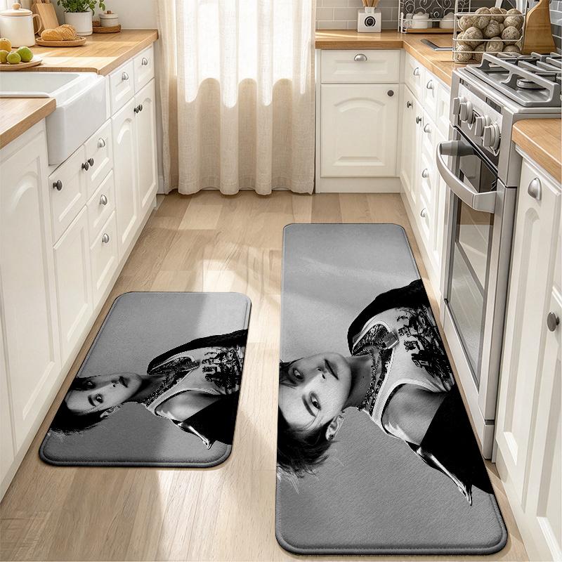 Hongjoong Print Flannel Kitchen Mat Christmas Soft Area Rug Non Slip Floor Carpet Home Decoration