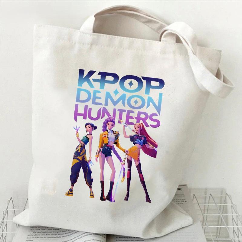 Spot KPOP Demon Hunter Group Cartoon Print Canvas Bag Women's Daily Handbag Shopping Bag