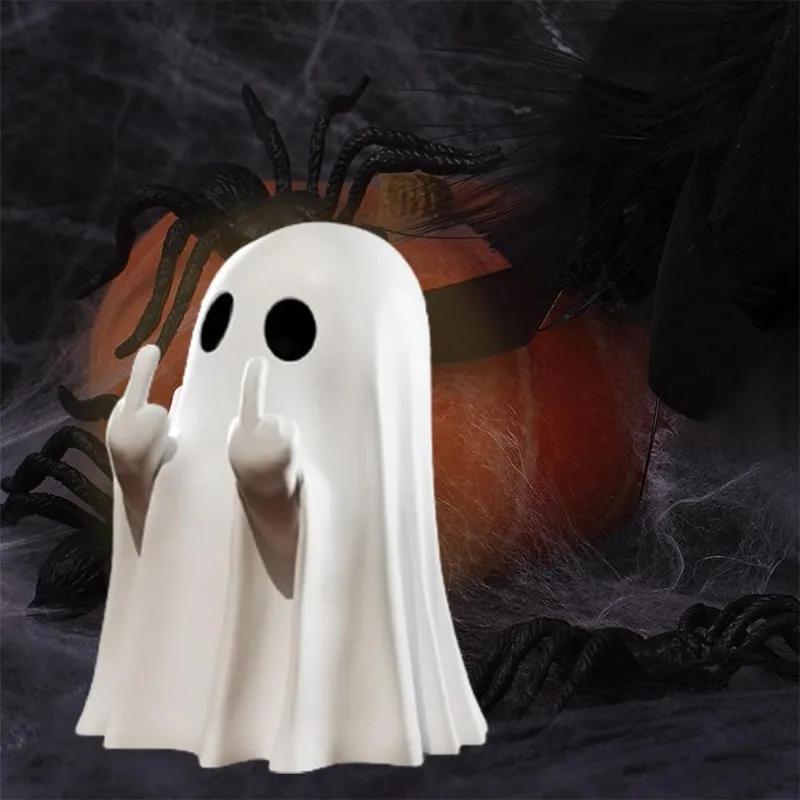 Car Decorate Luminous Middle Finger Cute Ghost Statue Small Scary Ghost Figurines Halloween Decoration Home Table Ornaments
