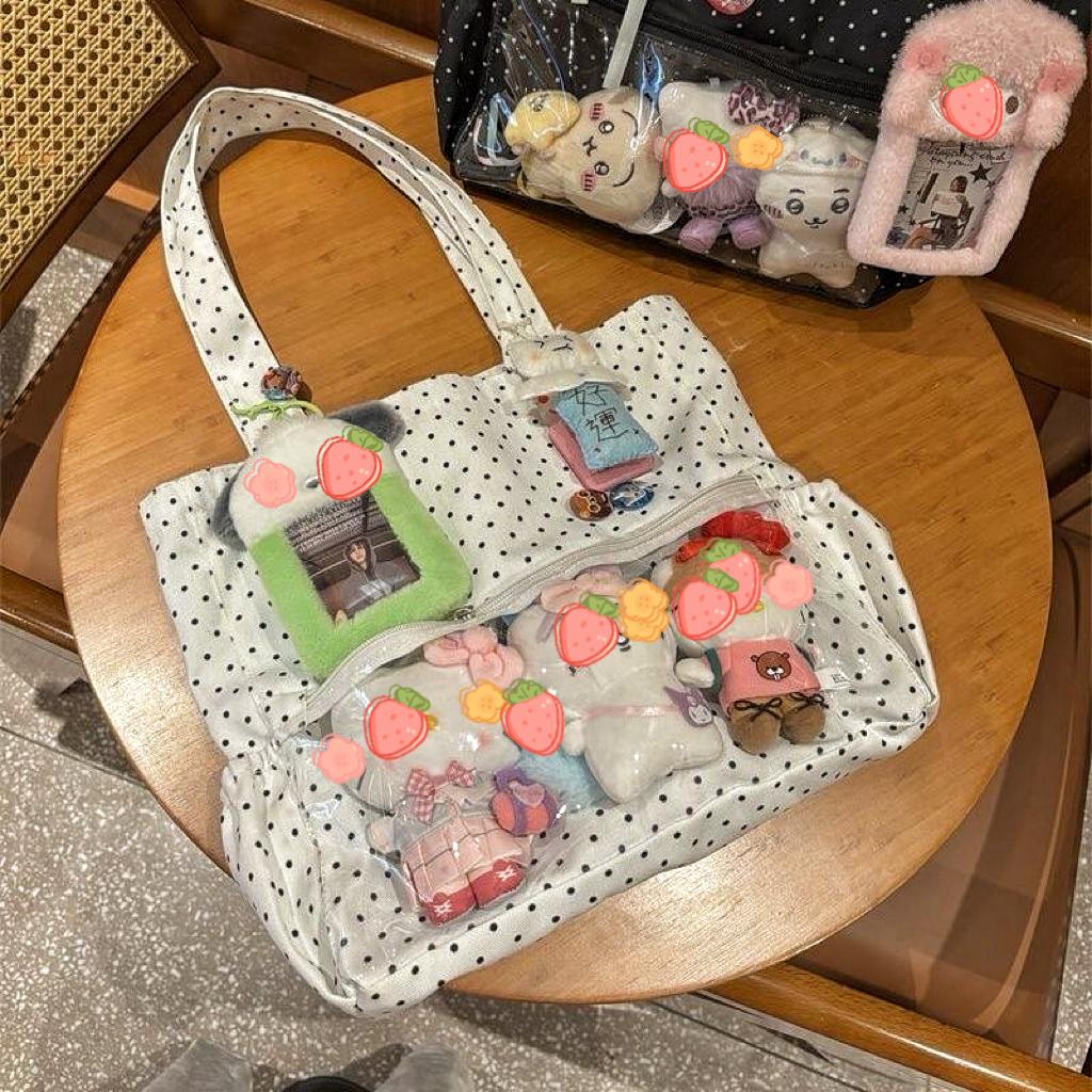 New Y2k Anime Polka Dot Ita Shoulder Bag Two-dimensional Large Capacity Cute Girl Transparent Tote Bag Otaku DIY Display Handbag