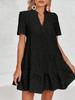Women's Eyelet Lace Babydoll Dress Short Sleeve V Neck Flowy Summer Tunic Dress