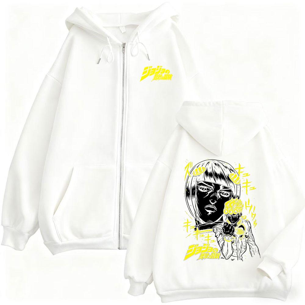 Cool Anime Jojo Bizarre Adventure Bruno Bucciarati Giorno Giovanna Merch Zipper Hoodies Men Women Cosplay