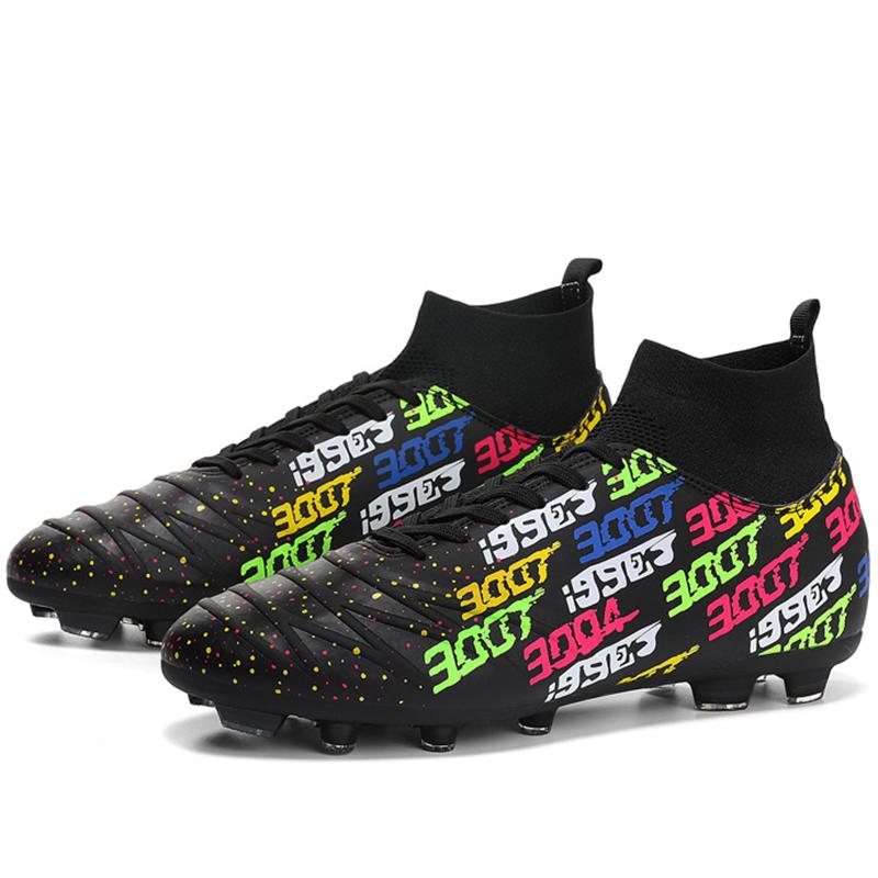 

31-48 мужские большие футбольные бутсы с высоким берцем, противоскользящие противоскользящие бутсы с длинными ногтями, TPR, искусственный капитан, молодежные футбольные бутсы на открытом воздухе 48 чёрный