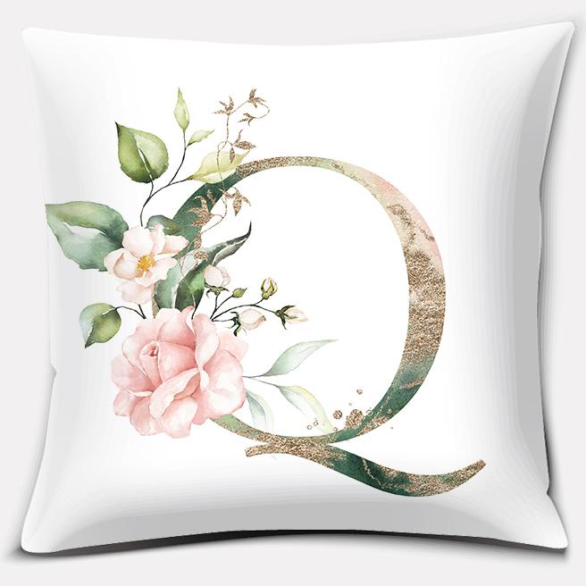 Green Flower Letter Series Pillow Gift Home Office Decoration Pillow Bedroom Sofa Car Cushion Cover Pillowcase