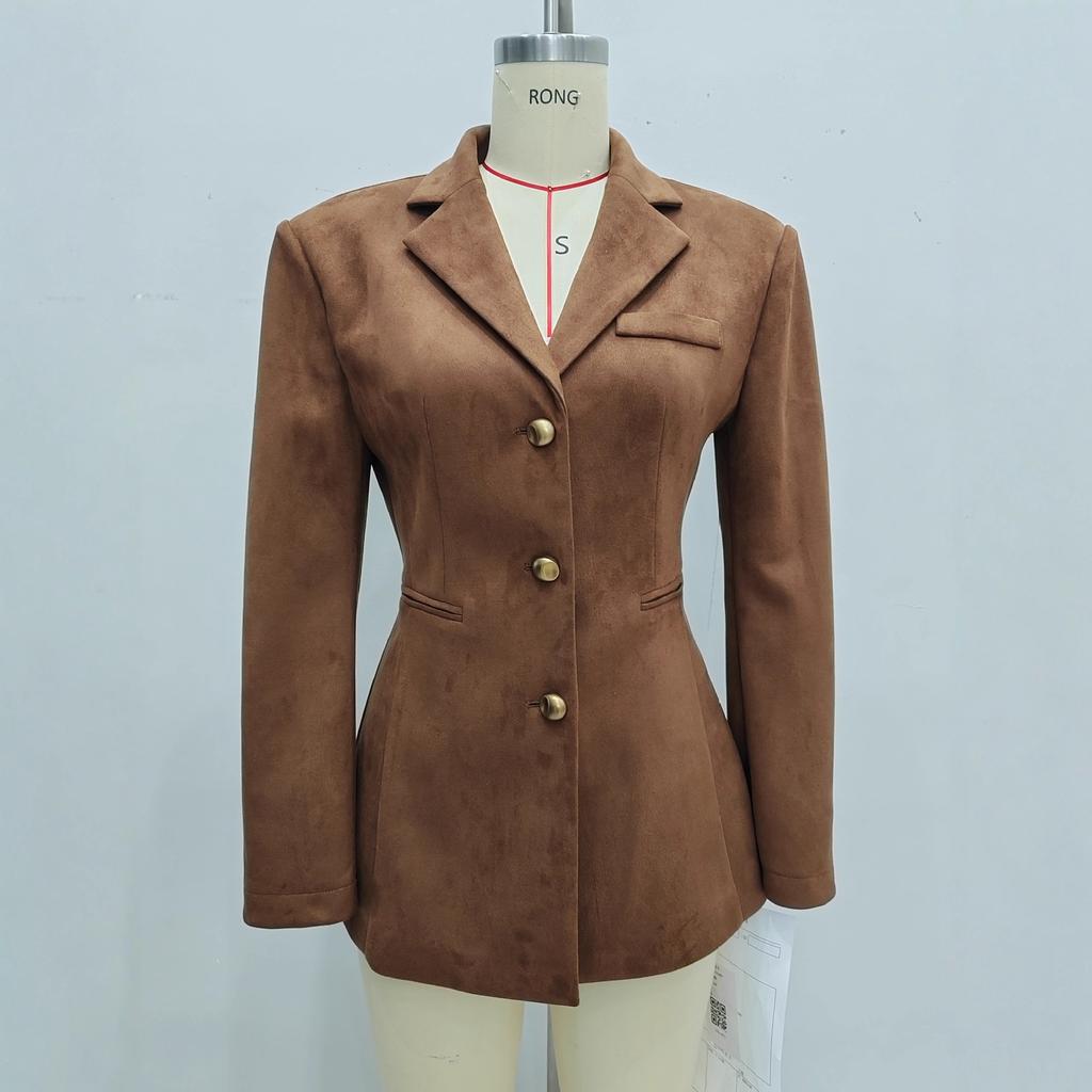 Autumn and Winter New European and American Women's Clothing Deerskin Velvet French Button Long-sleeved Blazer