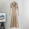 Autumn Elegant Slim Knitted Long Dress Women's Letter Single Breasted Long Sleeved Designer Vintage Dresses Winter Sweater