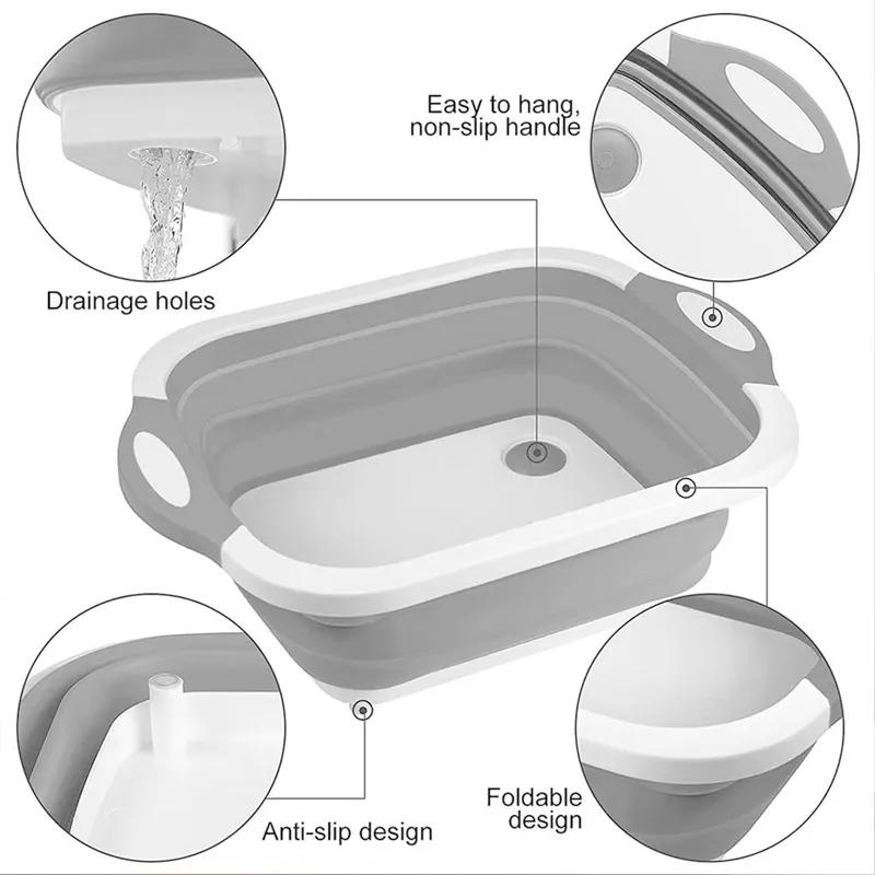 Multi-functional Home Vegetable Washing Basin Drain Washing Folding Chopping Board Kitchen Plastic Water Trough Chopping Block