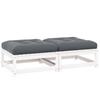 Garden Footstool with Cushions 2 pcs White Solid Pine Wood
