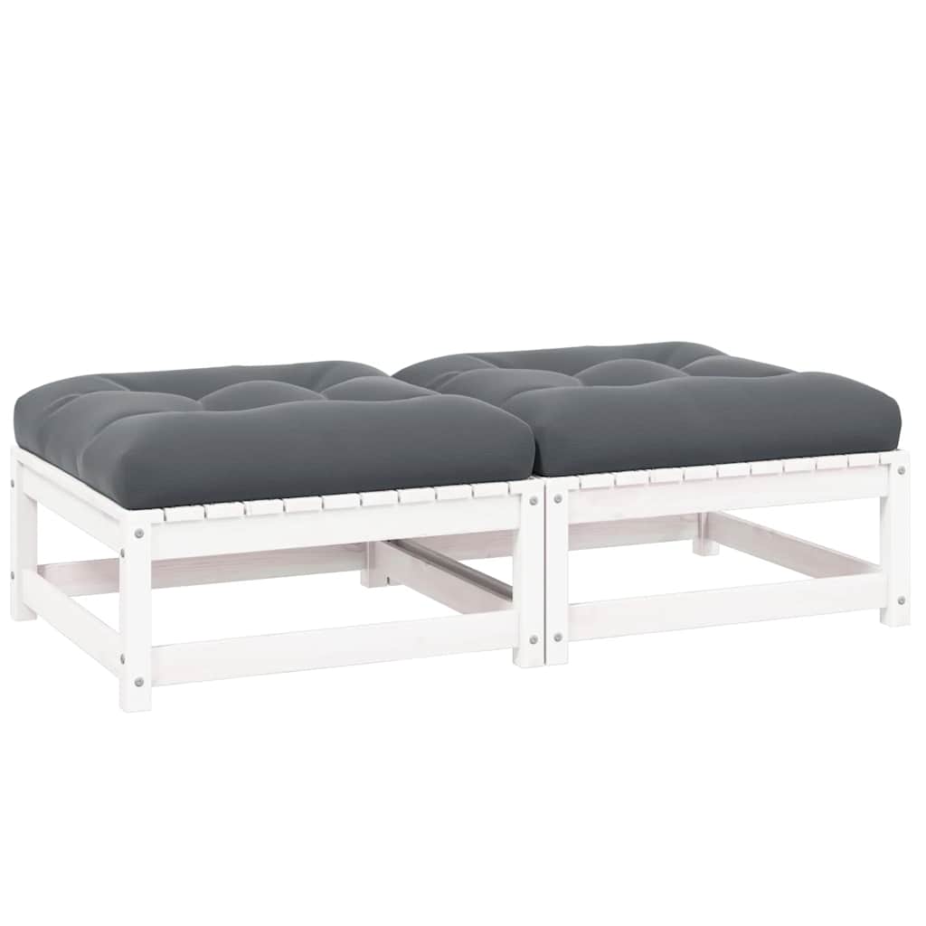 Garden Footstool with Cushions 2 pcs White Solid Pine Wood