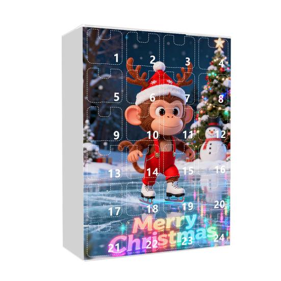 Advent Calendar Resist Monkey Wearing Christmas Hat Design 24-Day Countdown Festive Family Activity Calendar