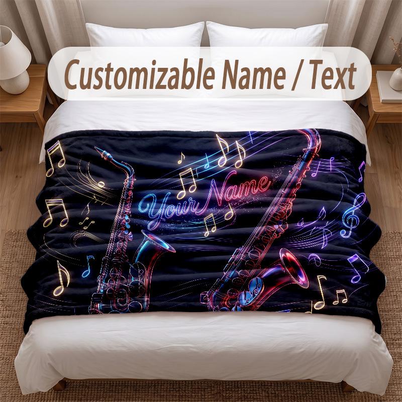 Music General Theme Soft Blanket Personalized Custom Name Text Print Warm Blanket Home Sofa Bedroom Decor