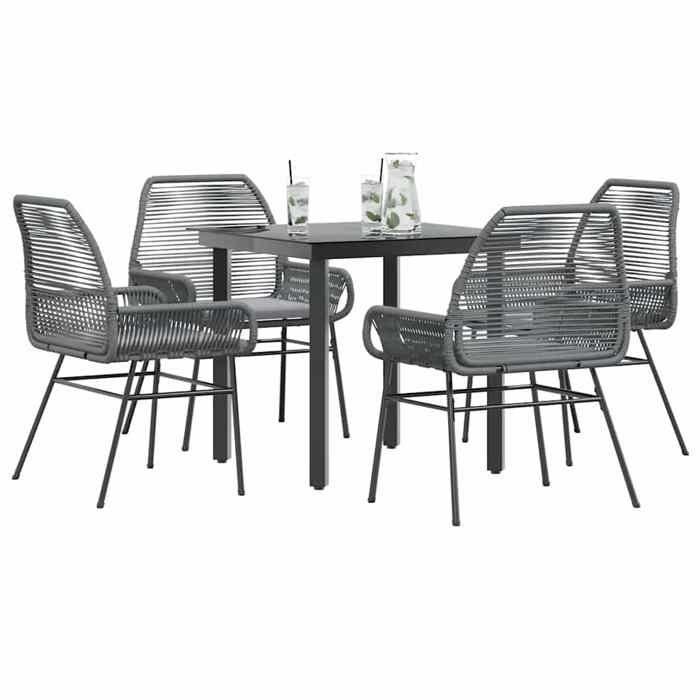 VidaXL Garden Dining Set Cushions 5 Pcs Grey Poly Rattan Glass 3334577